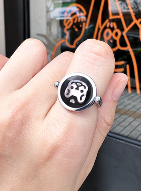 Sonia原创设计情侣款不锈钢翻转戒指潮流简约百搭双面图案指环