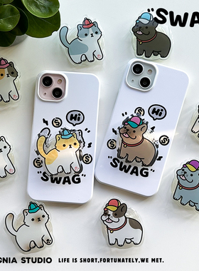 Sonia原创设计手机支架可爱猫咪法斗情侣款滴胶气囊支架可伸缩