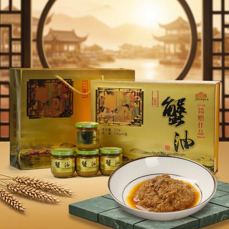 扬中特产三叶咸秧草蟹油蟹黄油蟹黄酱纯蟹膏蟹黄油礼盒130gx4瓶