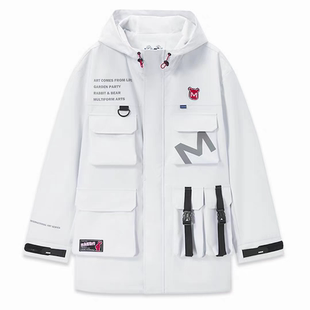 商场撤柜男春季工装冲锋衣灰白色连帽防风防水休闲夹克短风衣外套