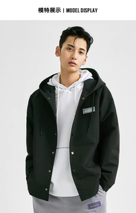 马克撤柜男士春季连帽冲锋衣夹克黑色简约防风防水防污教练潮外套