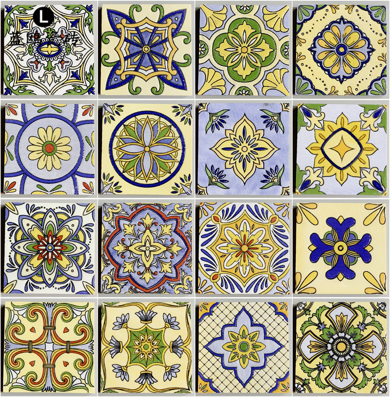 复古瓷砖100x100艺术彩色瓷砖亮光花片厨房餐厅卫生间腰线小花砖,家装主材,花片,淘宝优惠券,粉丝福利购,淘宝优惠卷