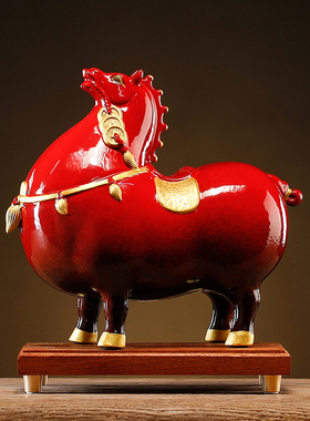 速发创意陶瓷唐马摆件新中式家居创意招客马财厅办公室艺面装饰工