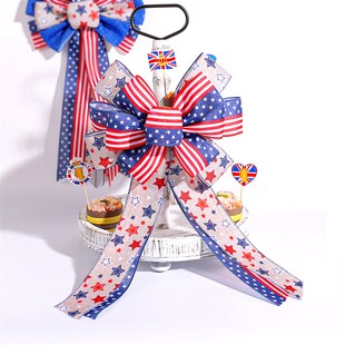 速发跨境独立日蝴蝶结带蝶道具 节日国旗星星条纹蝴饰结丝装挂饰