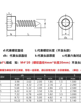 速发M4 04不锈钢黑色六头内杯角自攻螺丝螺钉圆柱头*8x10x12x20x2
