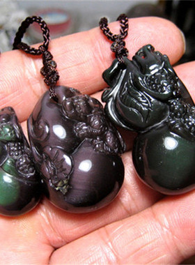 天然黑曜石貔貅捡漏项坠