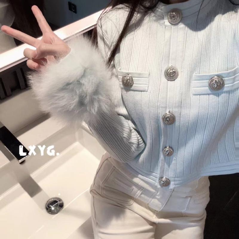 LXYG秋冬新款巴家小香风气质轻奢真狐狸毛皮草针织开衫外套毛衣女