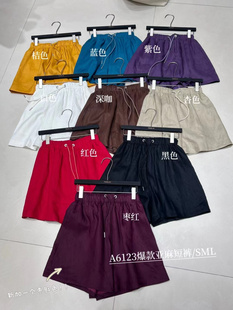 熙A6123夏新款 阔腿裤 高腰松紧宽松休闲亚麻短裤 显瘦A字版 女大码 元