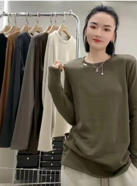 长袖韩版加厚金属羊绒棉女打底衫