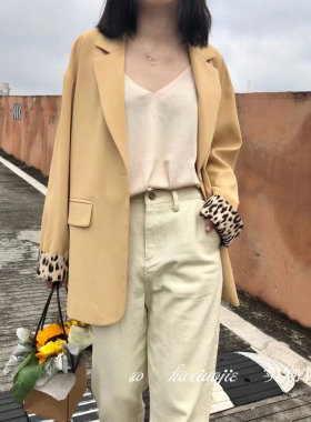 外套宽松撞色豹纹chic风休闲西服