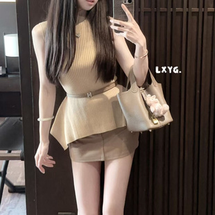 显瘦上衣LXYG775夏新款 法式 设计感小众不规则下摆针织背心女修身