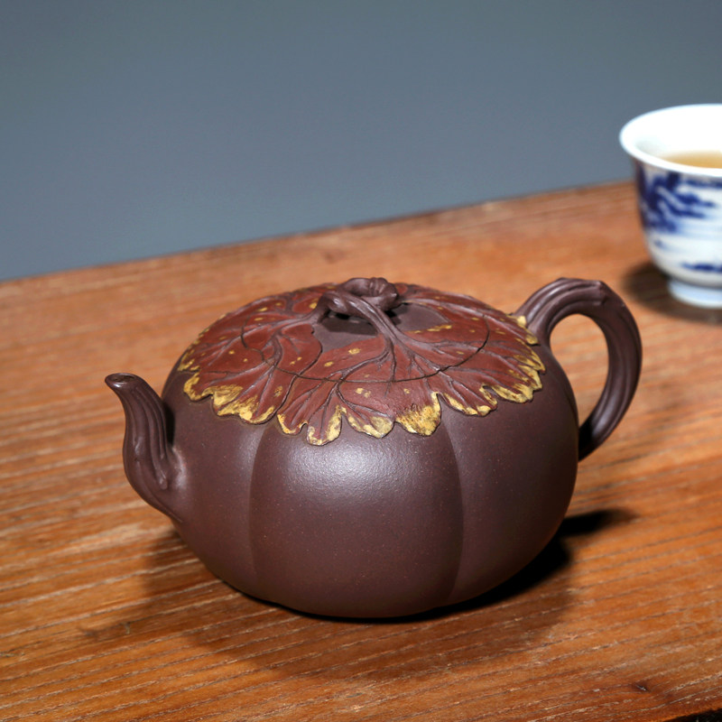 宜兴紫砂壶纯手工收藏及孤品薄胎花器茶壶原矿底槽青500CC知秋壶