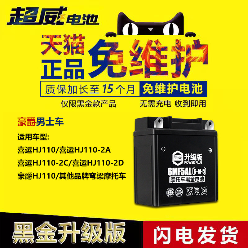 超威摩托车干电池雅马哈125天剑轻骑赛驰110通用弯梁车电瓶12v5a