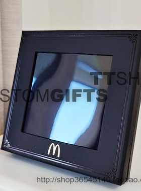 麦当劳黑色特种纸礼品纸盒-天地盖透明窗-徽章收藏收纳-13*13*3cm