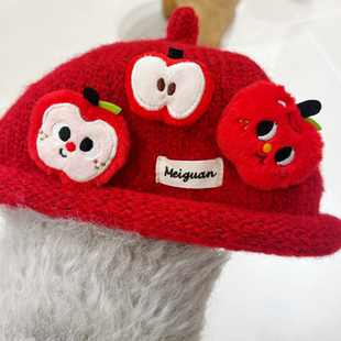 新年红苹果毛绒玩偶卡通头配饰胸针apple围巾袜子打底裤 辅料配件