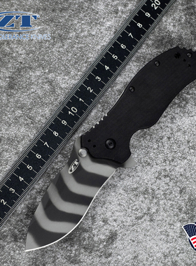 美国进口正品ZT零误差0350户外虎纹迷彩野营战术装备粉末钢折叠刀