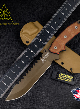 美国进口TOPS托普斯107C钢鹰户外高碳钢野营生存防卫装备战术直刀