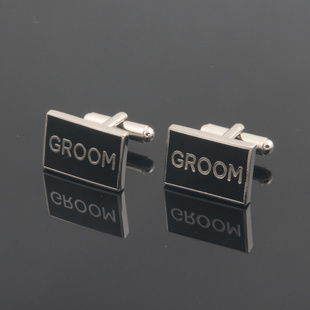 钉 GROOM cufflinks 扣袖 口袖 方形结婚婚庆新郎袖 磨黑 法式