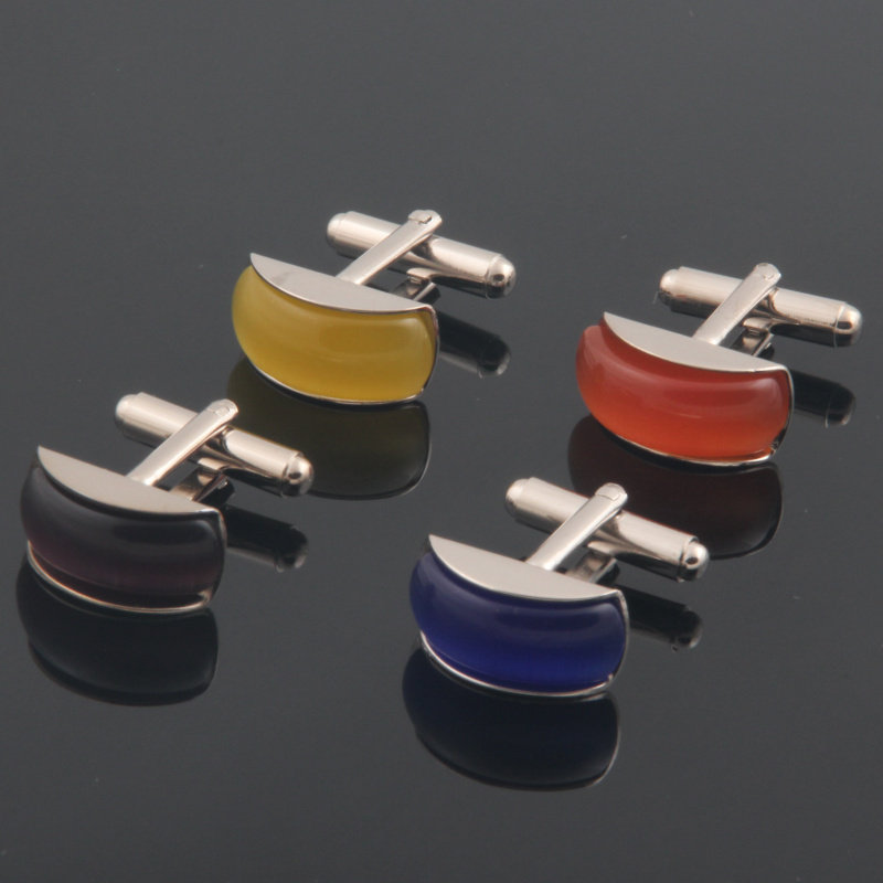 优质法式袖扣袖口袖钉 女士cufflinks 猫眼石袖扣 多色半弧形猫眼