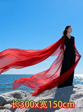 2025新款春秋长款丝巾女3米超大薄围巾防晒百搭大红色沙滩巾拍照