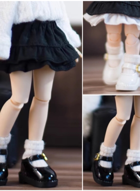 ob11娃鞋百搭JK黑色 白色小皮鞋molly 小铃铛 p9 p10 12分bjd娃鞋