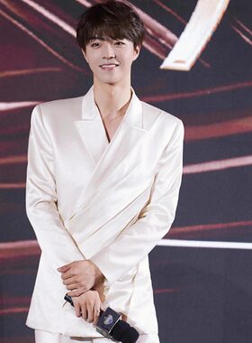 陈立农明星同款男士白色缎面长袖西服高端商务休闲轻奢西装外套潮