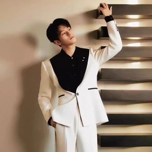 男高级感气质休闲西服套装 套装 潮 轻熟简约风黑白撞色西装 明星同款