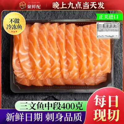 挪威冰鲜三文鱼中段刺身400g 新鲜日料刺身即食生鱼片 寿司生腌