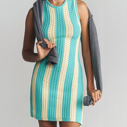 vivian外贸海岛度假拼色镂空沙滩