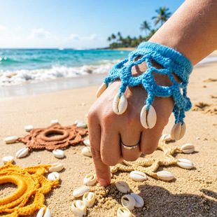 vivian外贸店手工钩针针织贝壳手链沙滩新娘伴娘沙滩婚礼装 饰女生