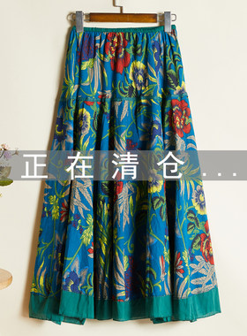 麻半身裙大摆裙民族风a字裙长裙