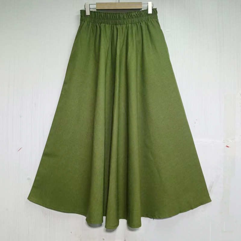纯色裙春夏2026新花色女棉麻裙长裙有口袋包包大摆A字裙半身裙子