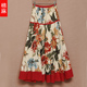 波西米亚棉麻长裙半身裙夏季 度假大摆沙滩裙印花民族风跳舞女裙子