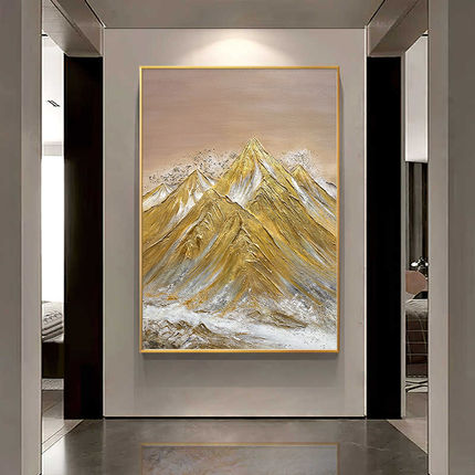 轻奢高级感玄关装饰画金箔入户走廊过道壁画《家有金山》手绘油画