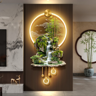 富贵竹子客厅电视机格栅装饰挂件新中式流水生财玄关背景墙壁画灯