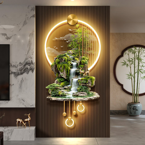 富贵竹子客厅电视机格栅装饰挂件新中式流水生财玄关背景墙壁画灯