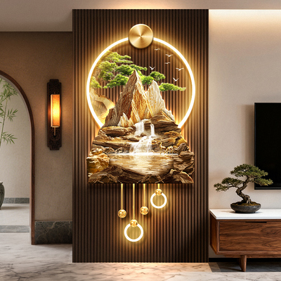 金山聚宝盆客厅电视机格栅装饰挂件轻奢流水生财玄关背景墙壁画灯