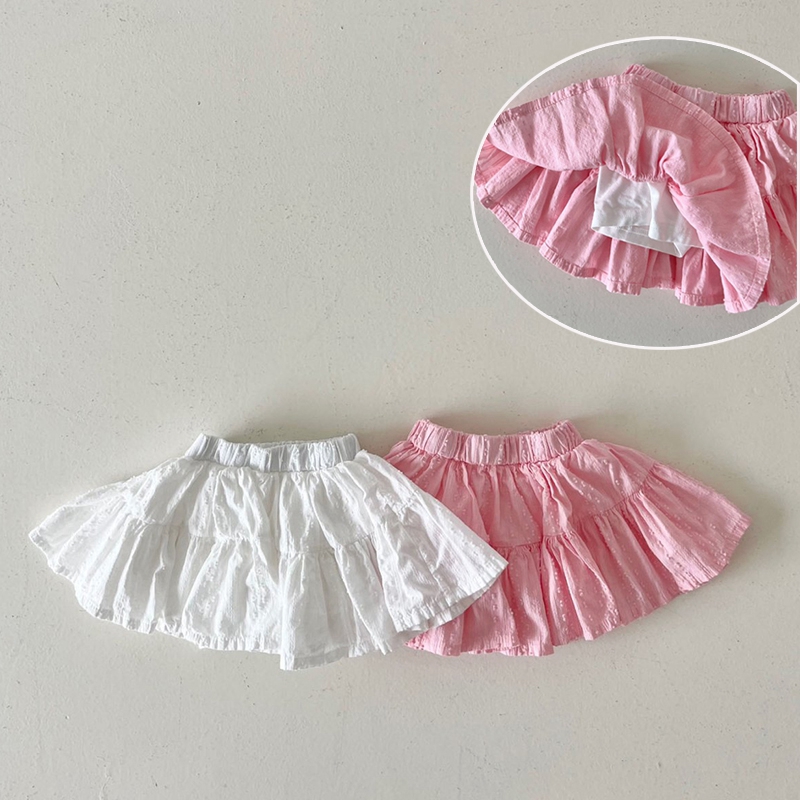 现货韩国童装夏季纯棉半身超短裙子洋气女童百搭淑女防走光小伞裙