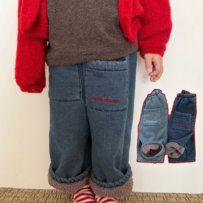 现货MNBB韩国童装加厚加绒牛仔裤