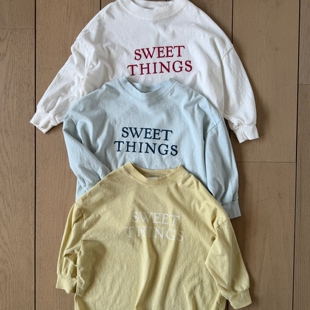 现货MNBB韩国童装26春季男女童休闲宽松纯棉字母中大童长袖T恤衫