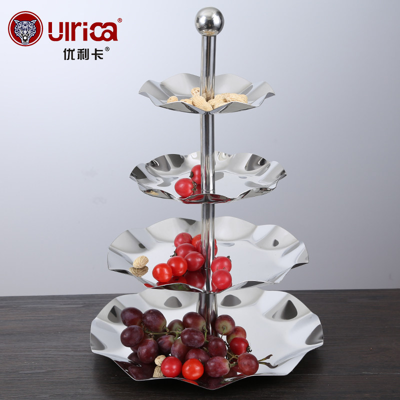 不锈钢莲花水果盘果盆二三四层果盘糖果点心盘果盘创意水果盘包邮