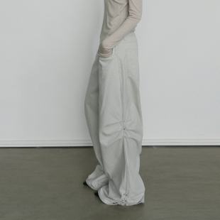 女宽松直筒阔腿拖地长裤 水洗做旧铆钉褶皱牛仔裤 子 美式 尢系UXI