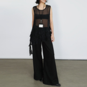 尢系UXI 复古日系设计感不规则荷叶边拼接叠穿打底无袖 背心连衣裙