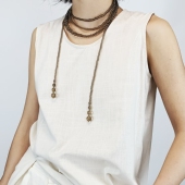 毛衣链法式 尢系UXI 天然茶晶串珠项链小众设计长款 气质项链