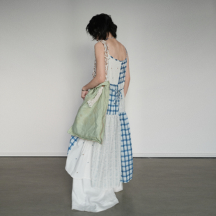 尢系UXI 吊带长裙 盐甜系复古拼接格子度假连衣裙中长款