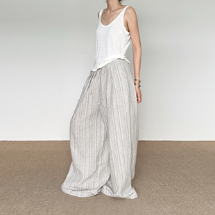 女宽松显瘦慵懒长裤 尢系UXI 2025春夏复古小众设计条纹阔腿休闲裤