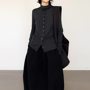 尢系UXI 小众极简慵懒风正反两穿百搭高领单排扣保暖针织上衣毛衣