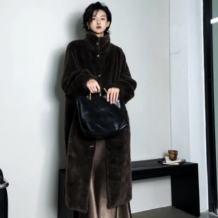 立领高级感宽松显瘦毛绒外套 大衣女长款 尢系UXI 2025新款