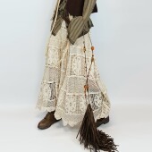 尢系UXI ins风田园风法式 气质感钩花镂空半身裙女小众百搭A字裙女