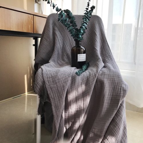 CastleGarden婴儿级面料流苏水洗三层纱薄毯 紫粉/亚麻/蓝灰 - 封面